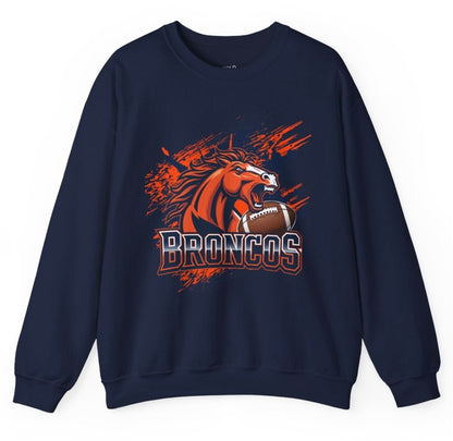 Broncos Football Sports Bronco Design Denver Crewneck Sweatshirt - Bold Printed Tees