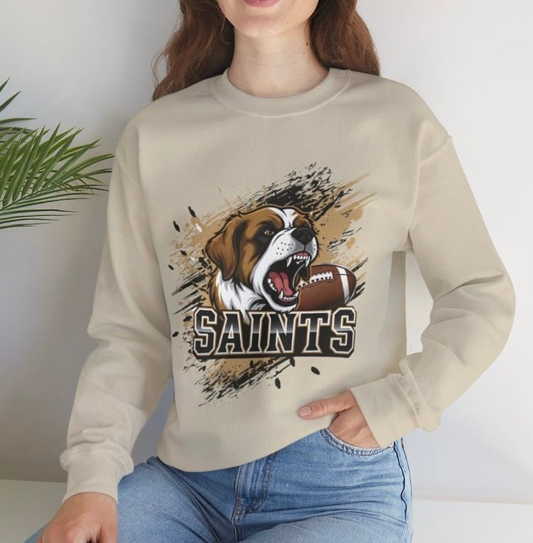 Saints Football Fierce Dog New Orleans Crewneck Sweatshirt - Bold Printed Tees