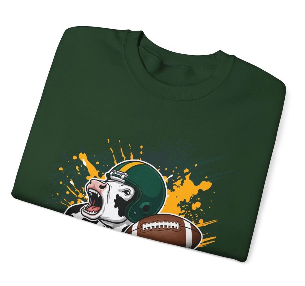 Packers Football Cow Green Bay Crewneck Sweatshirt - Bold Printed Tees