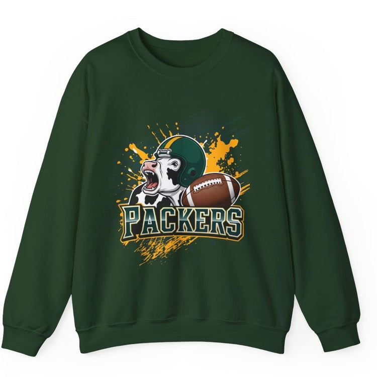 Packers Football Cow Green Bay Crewneck Sweatshirt - Bold Printed Tees
