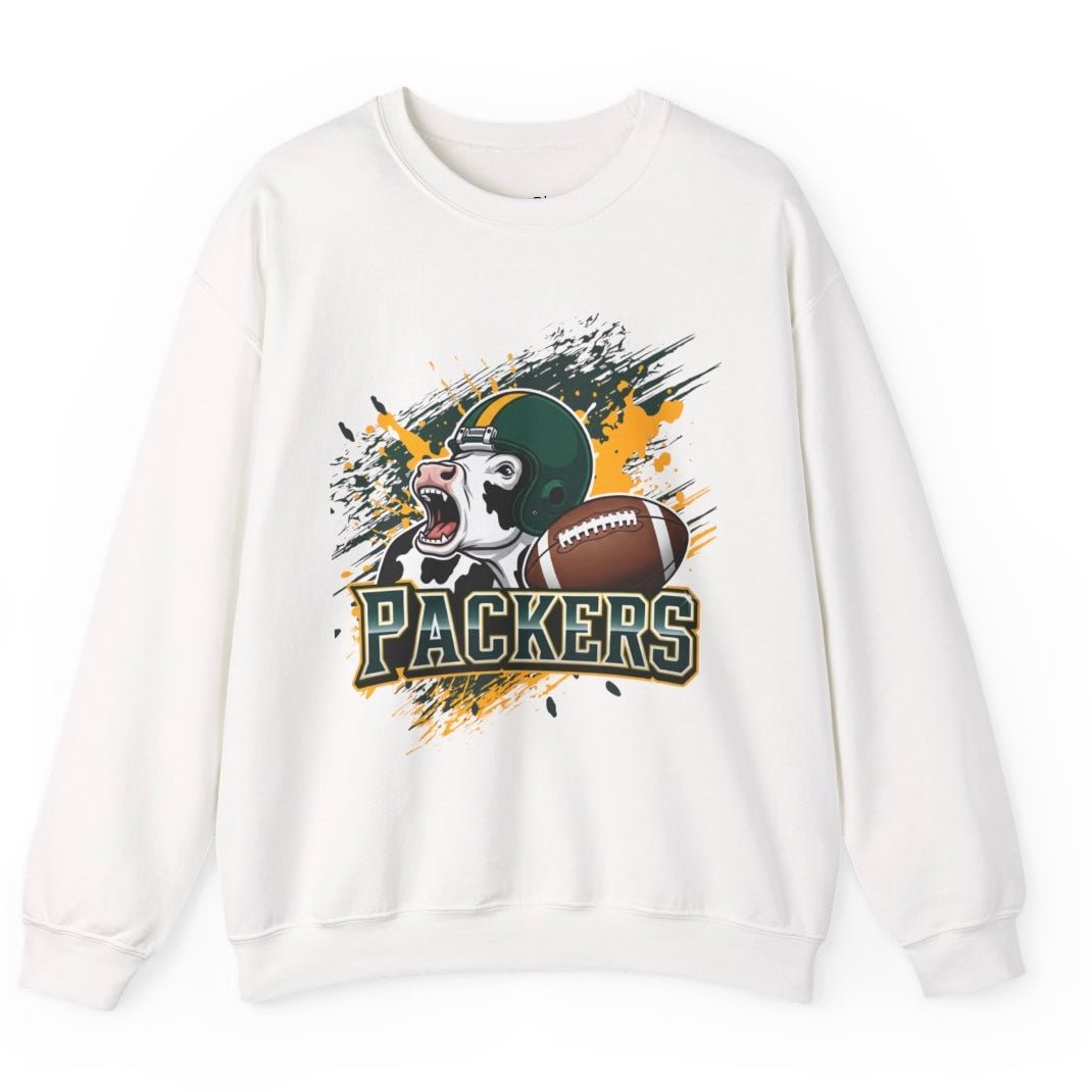 Packers Football Cow Green Bay Crewneck Sweatshirt - Bold Printed Tees