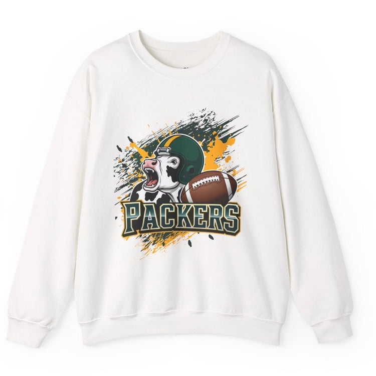 Packers Football Cow Green Bay Crewneck Sweatshirt - Bold Printed Tees