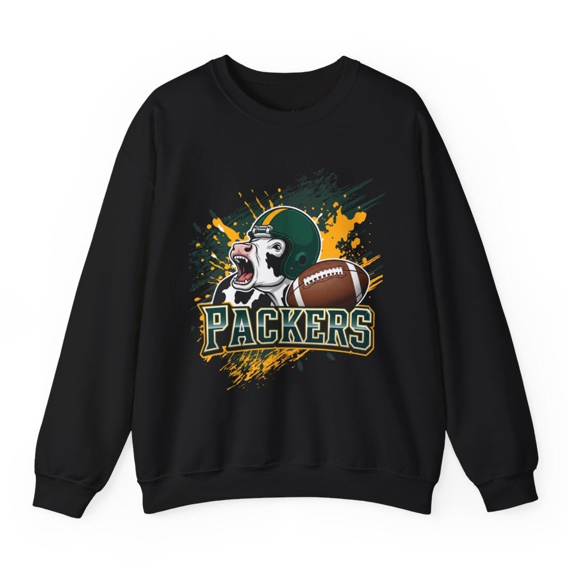 Packers Football Cow Green Bay Crewneck Sweatshirt - Bold Printed Tees