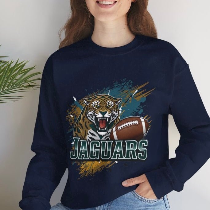 Jaguars Football Bold Jaguar Jacksonville Crewneck Sweatshirt - Bold Printed Tees
