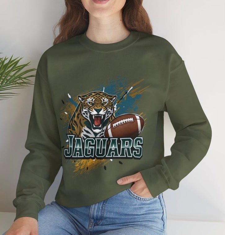 Jaguars Football Bold Jaguar Jacksonville Crewneck Sweatshirt - Bold Printed Tees