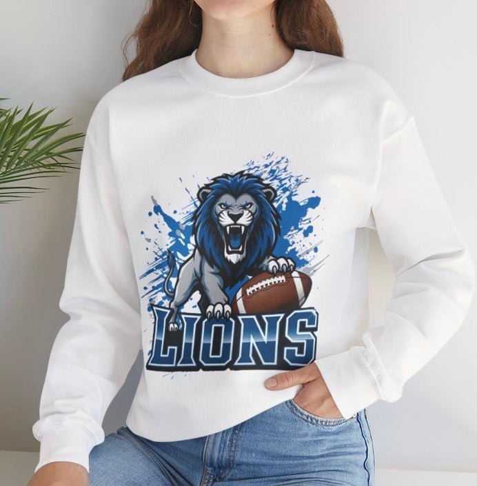 Lions Football Fierce Lion Design Detroit Crewneck Sweatshirt - Bold Printed Tees