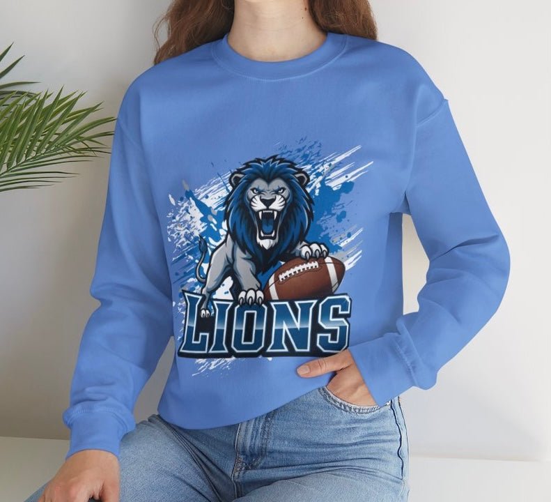 Lions Football Fierce Lion Design Detroit Crewneck Sweatshirt - Bold Printed Tees