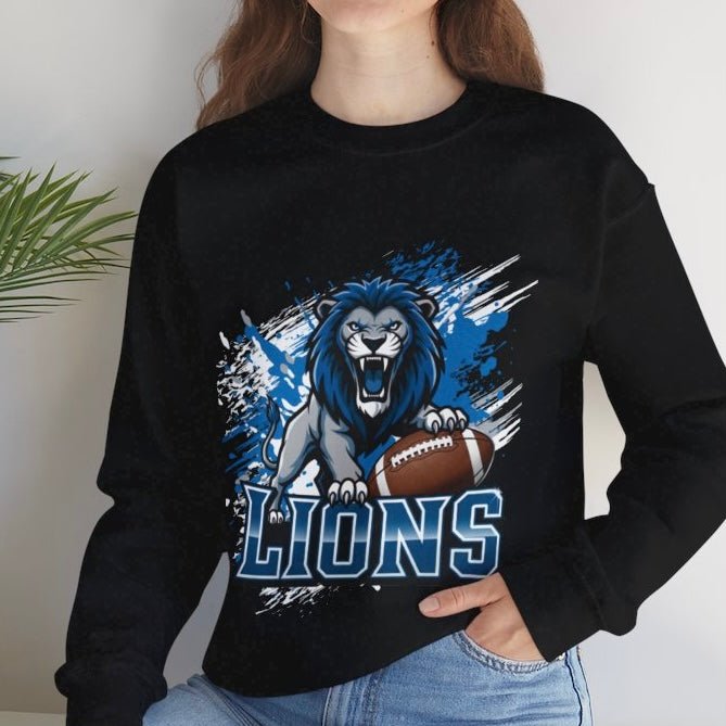 Lions Football Fierce Lion Design Detroit Crewneck Sweatshirt - Bold Printed Tees
