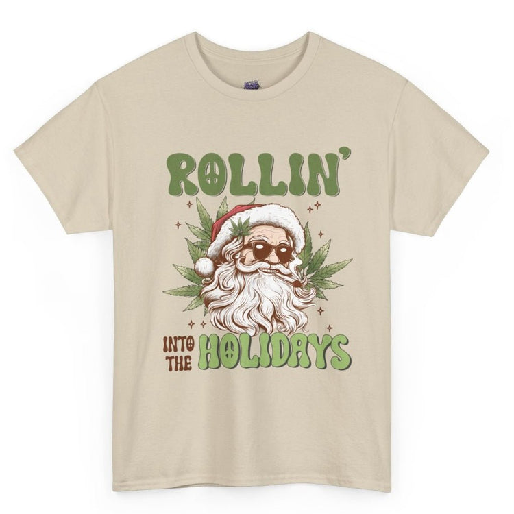 Rollin’ Into The Holidays Santa T-Shirt Christmas Stoner Graphic Tee - Bold Printed Tees