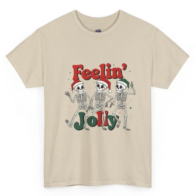 Feelin’ Jolly Skeleton Holiday Christmas Themed T-Shirt - Bold Printed Tees