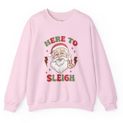 Here To Sleigh Santa Funny Chill Holiday Crewneck Sweatshirt - Bold Printed Tees
