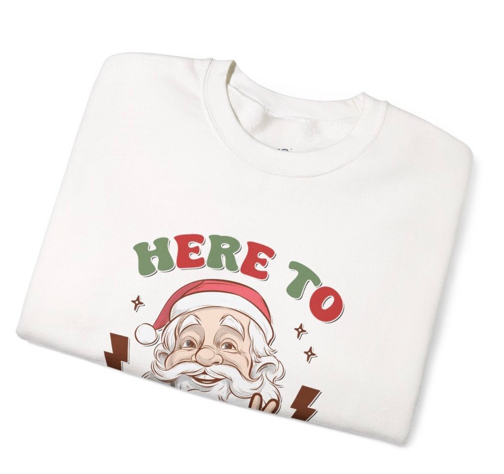 Here To Sleigh Santa Funny Chill Holiday Crewneck Sweatshirt - Bold Printed Tees
