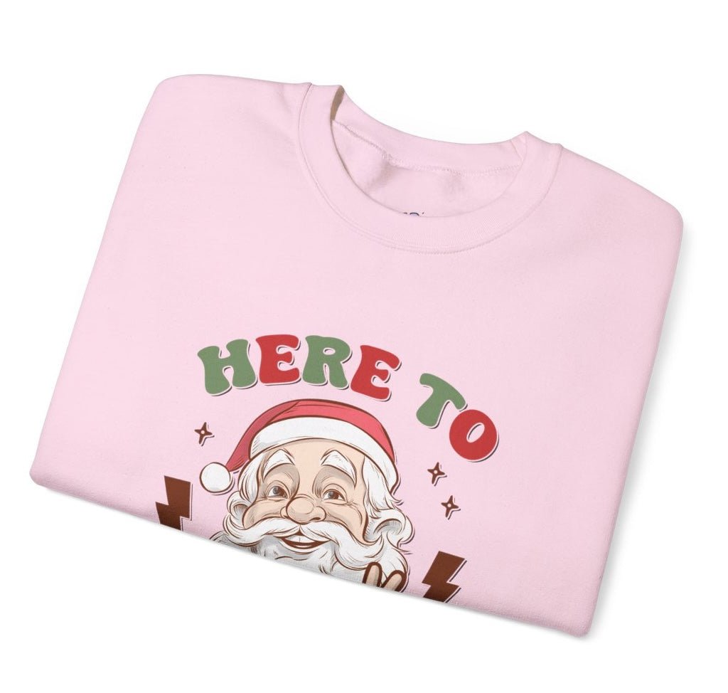 Here To Sleigh Santa Funny Chill Holiday Crewneck Sweatshirt - Bold Printed Tees