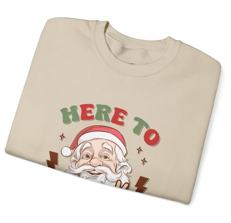 Here To Sleigh Santa Funny Chill Holiday Crewneck Sweatshirt - Bold Printed Tees