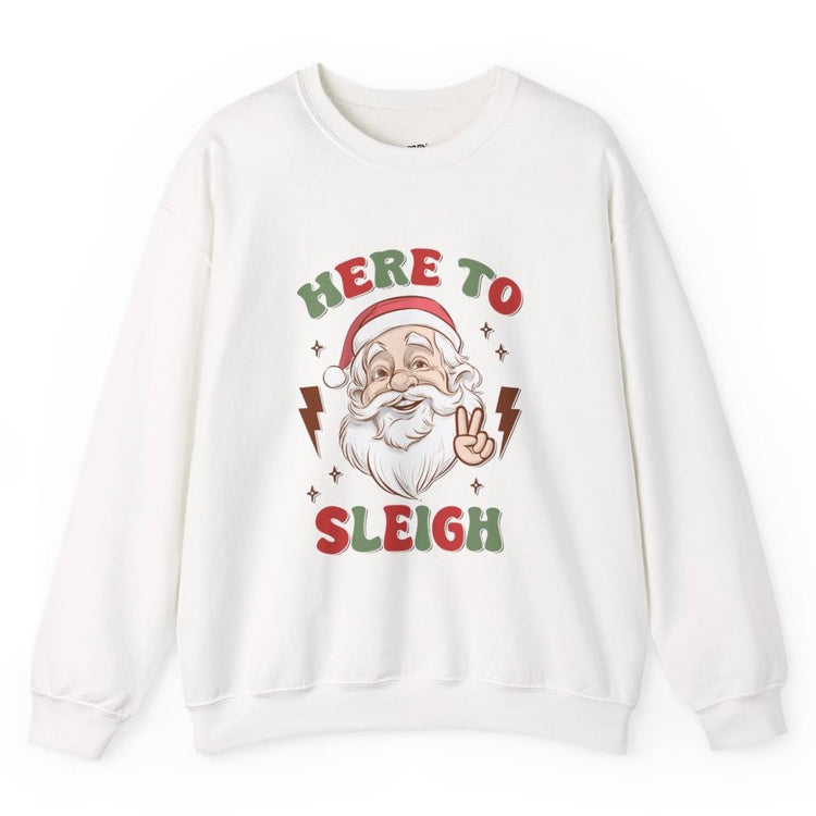 Here To Sleigh Santa Funny Chill Holiday Crewneck Sweatshirt - Bold Printed Tees