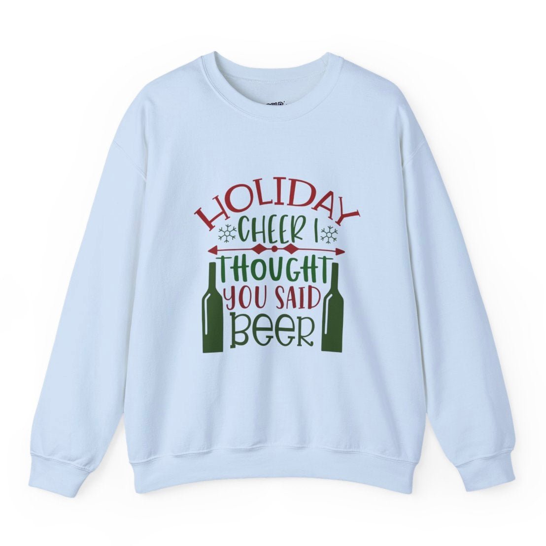 Holiday Cheer I Thought You Said Beer Funny Holiday Crewneck Sweatshirt - Bold Printed Tees