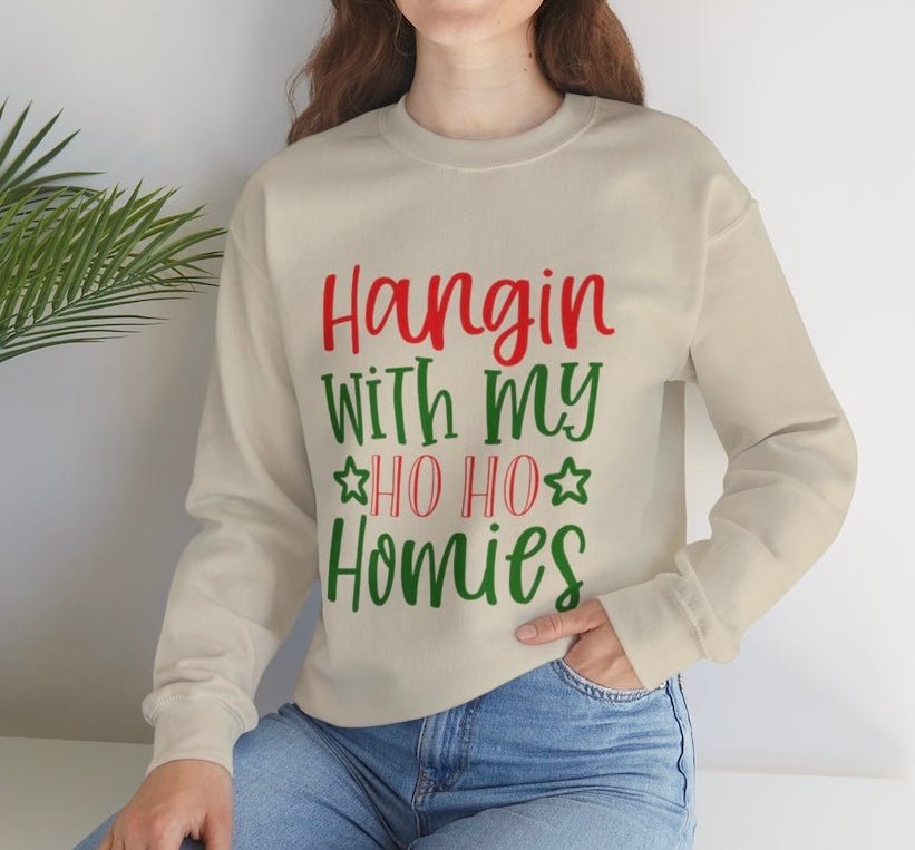 Hangin’ With My Ho Ho Homies Christmas Holiday Crewneck Sweatshirt - Bold Printed Tees