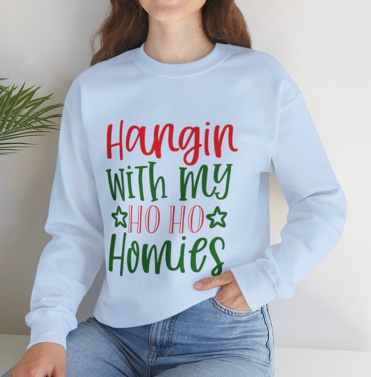 Hangin’ With My Ho Ho Homies Christmas Holiday Crewneck Sweatshirt - Bold Printed Tees