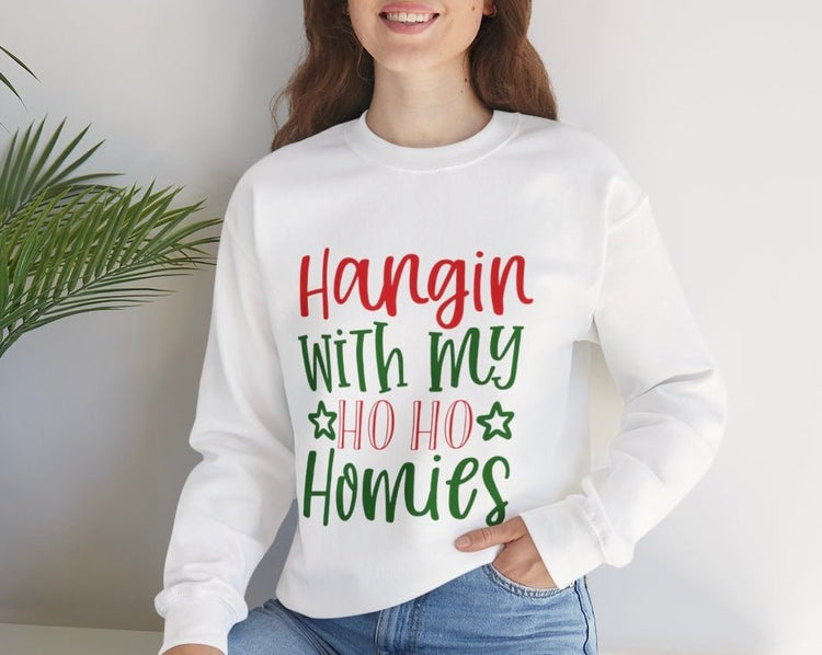 Hangin’ With My Ho Ho Homies Christmas Holiday Crewneck Sweatshirt - Bold Printed Tees
