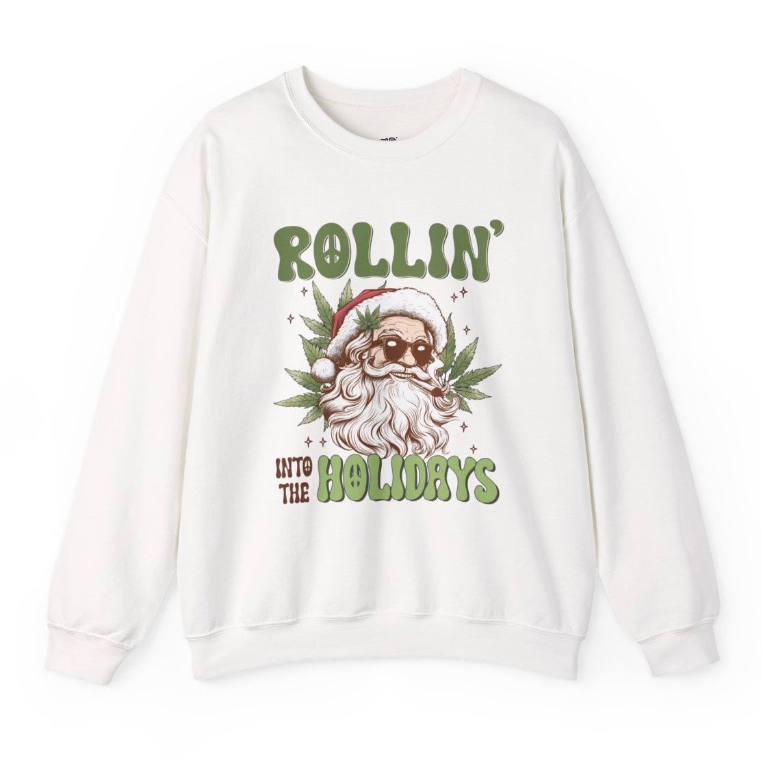 Rollin Into The Holidays Funny Stoner Santa Christmas Sweatshirt - Bold Printed Tees