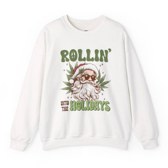 Rollin Into The Holidays Funny Stoner Santa Christmas Sweatshirt - Bold Printed Tees