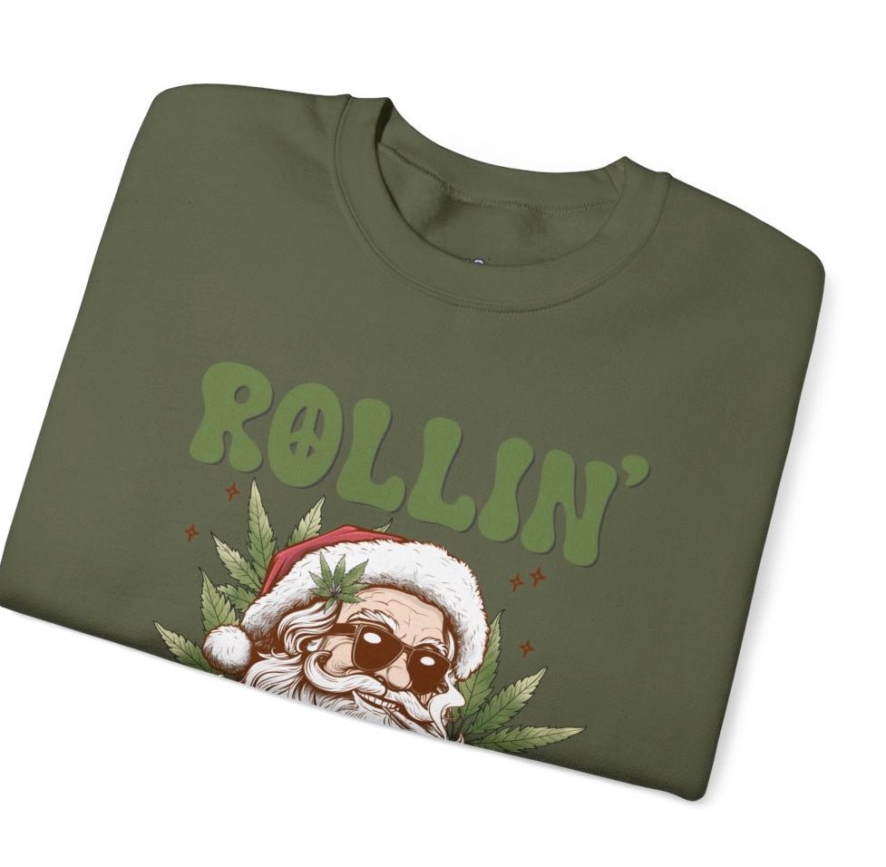 Rollin Into The Holidays Funny Stoner Santa Christmas Sweatshirt - Bold Printed Tees
