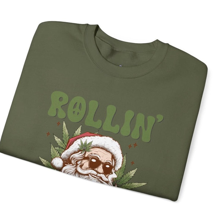 Rollin Into The Holidays Funny Stoner Santa Christmas Sweatshirt - Bold Printed Tees
