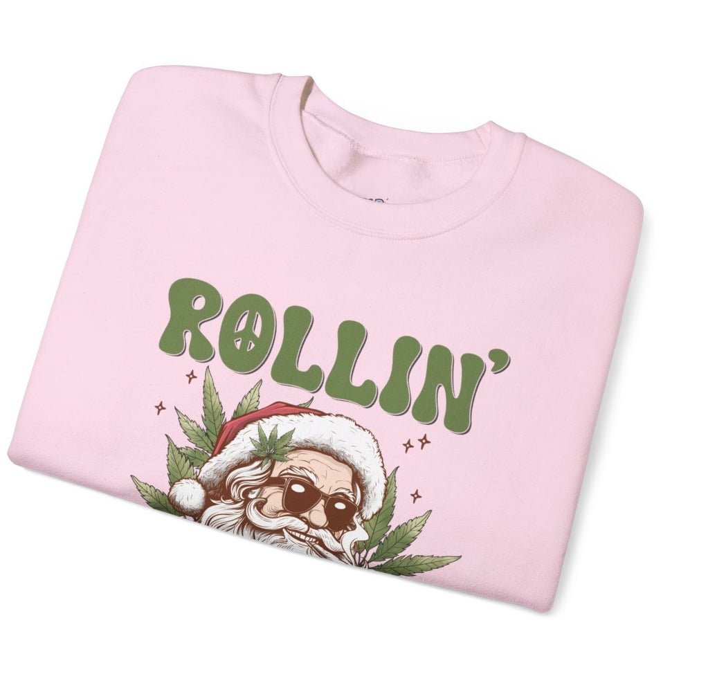 Rollin Into The Holidays Funny Stoner Santa Christmas Sweatshirt - Bold Printed Tees