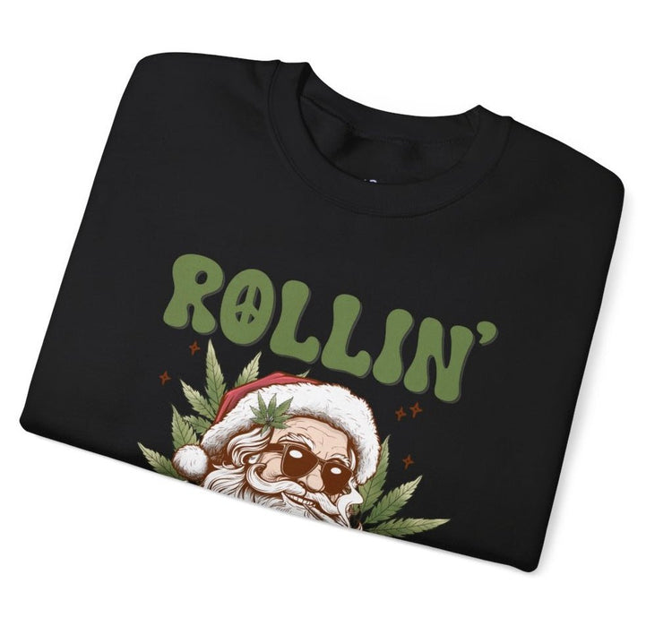 Rollin Into The Holidays Funny Stoner Santa Christmas Sweatshirt - Bold Printed Tees