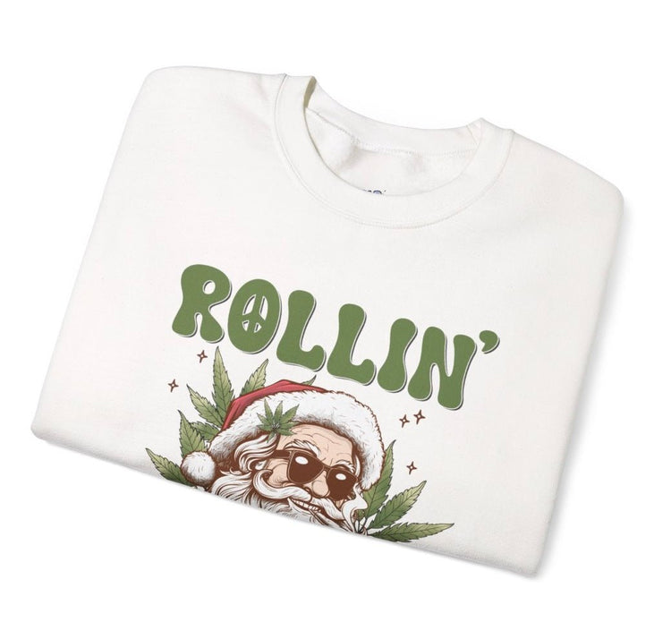 Rollin Into The Holidays Funny Stoner Santa Christmas Sweatshirt - Bold Printed Tees