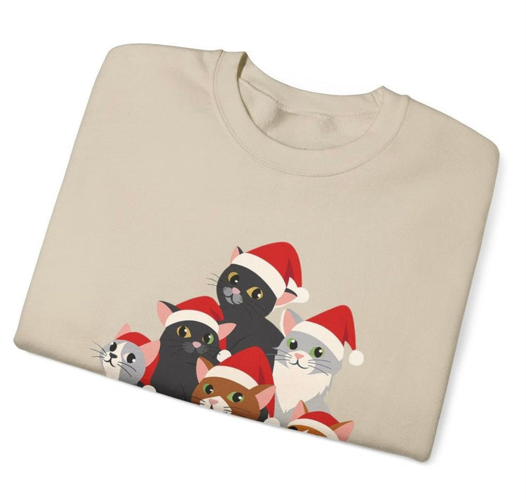 Christmas Cat Crewneck Sweatshirt | Festive Holiday Cats in Santa Hats - Bold Printed Tees