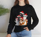 Christmas Cat Crewneck Sweatshirt | Festive Holiday Cats in Santa Hats - Bold Printed Tees
