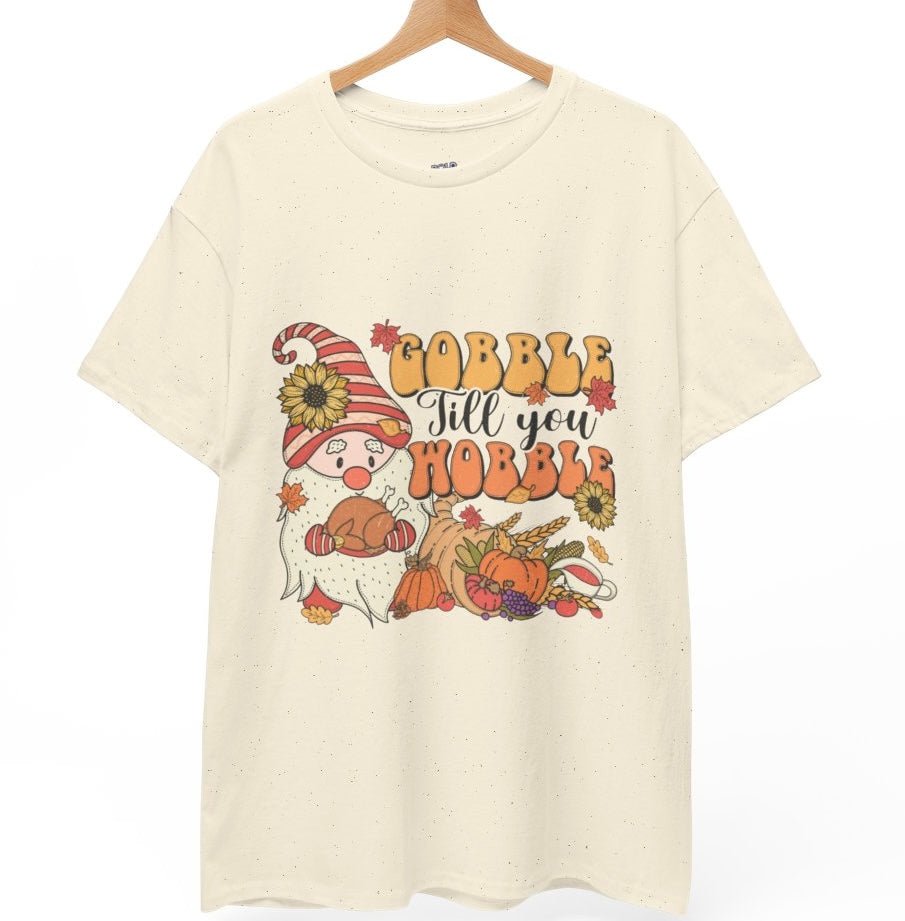 Gobble Till You Hobble Funny Thanksgiving Holiday Gnome T-Shirt - Bold Printed Tees