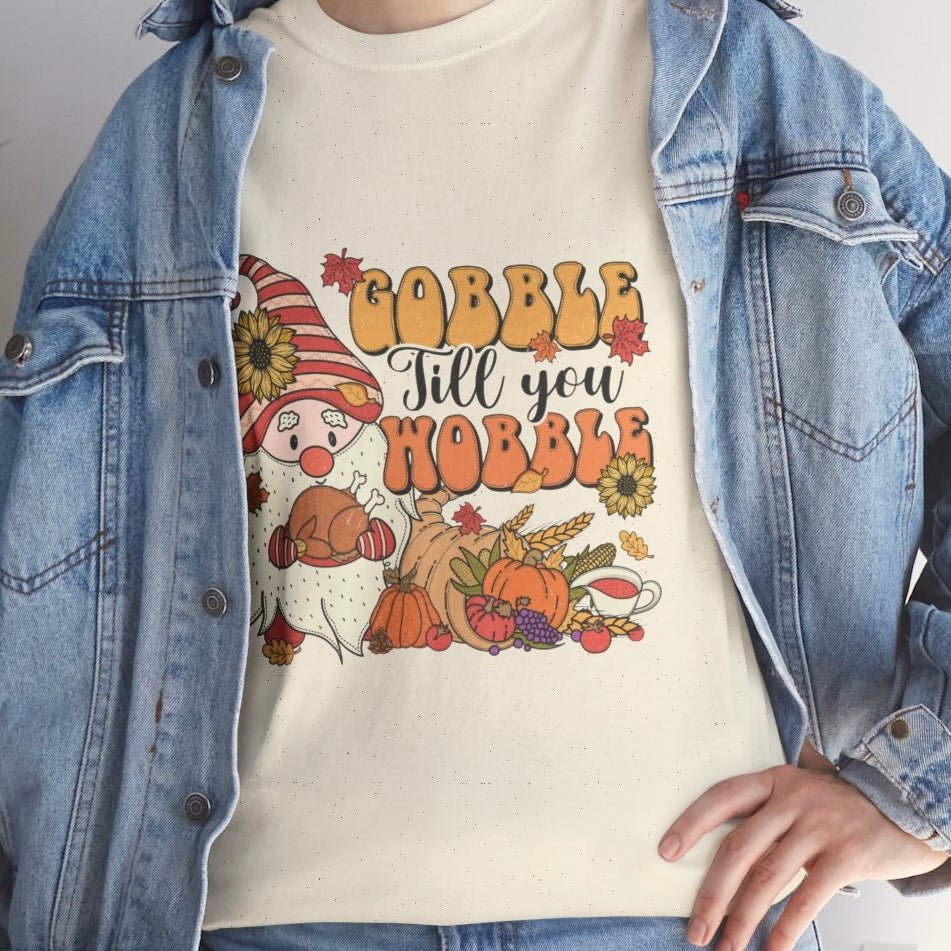 Gobble Till You Hobble Funny Thanksgiving Holiday Gnome T-Shirt - Bold Printed Tees