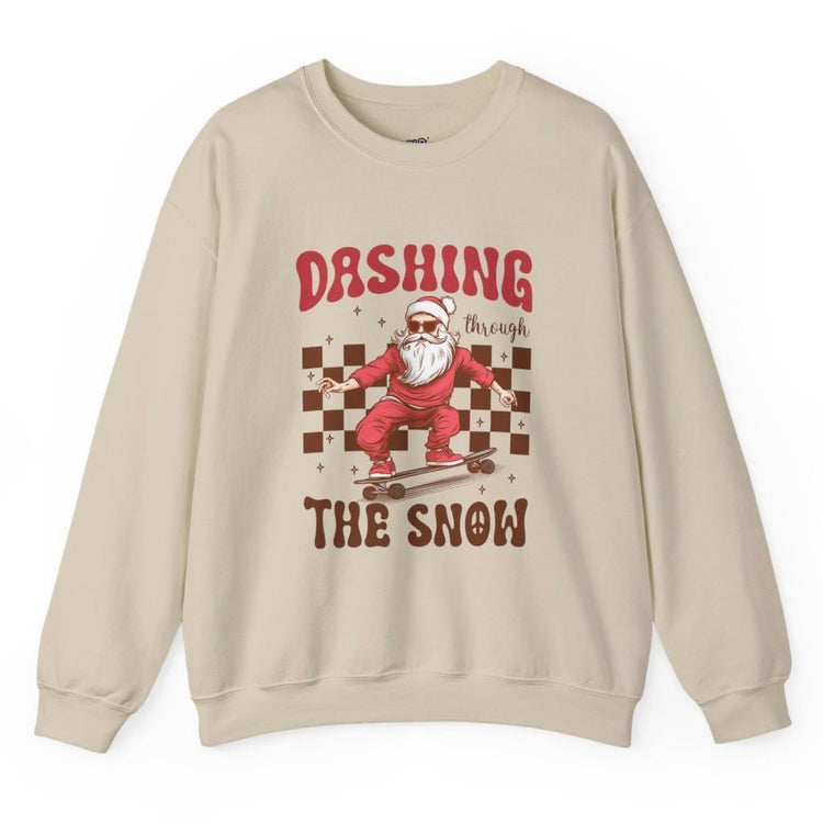 Dashing Through The Snow Skateboarding Santa Holiday Christmas Crewneck - Bold Printed Tees
