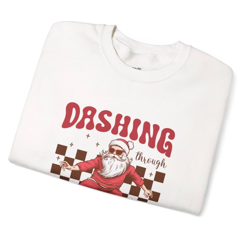 Dashing Through The Snow Skateboarding Santa Holiday Christmas Crewneck - Bold Printed Tees