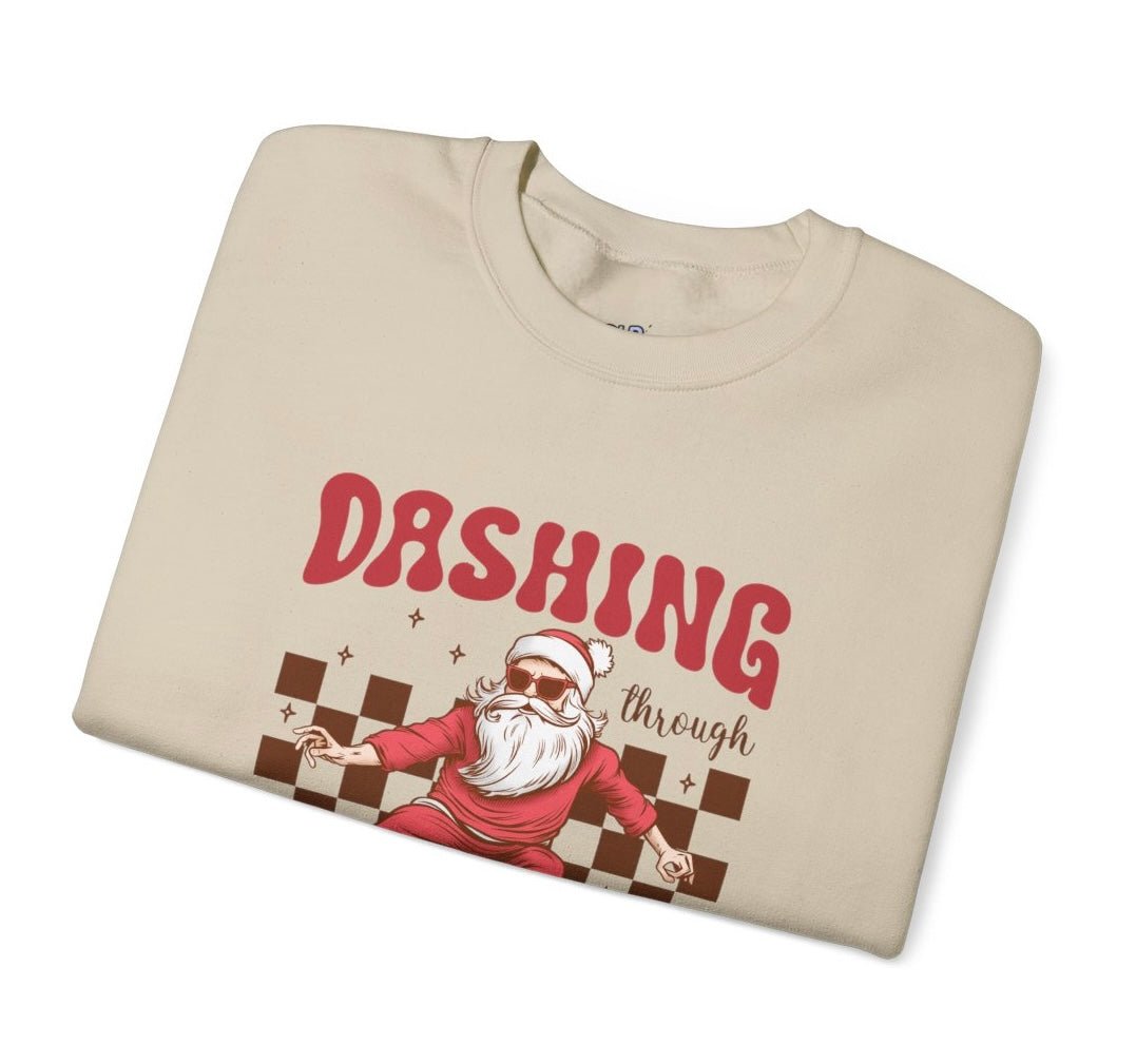 Dashing Through The Snow Skateboarding Santa Holiday Christmas Crewneck - Bold Printed Tees