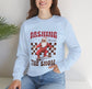 Dashing Through The Snow Skateboarding Santa Holiday Christmas Crewneck - Bold Printed Tees