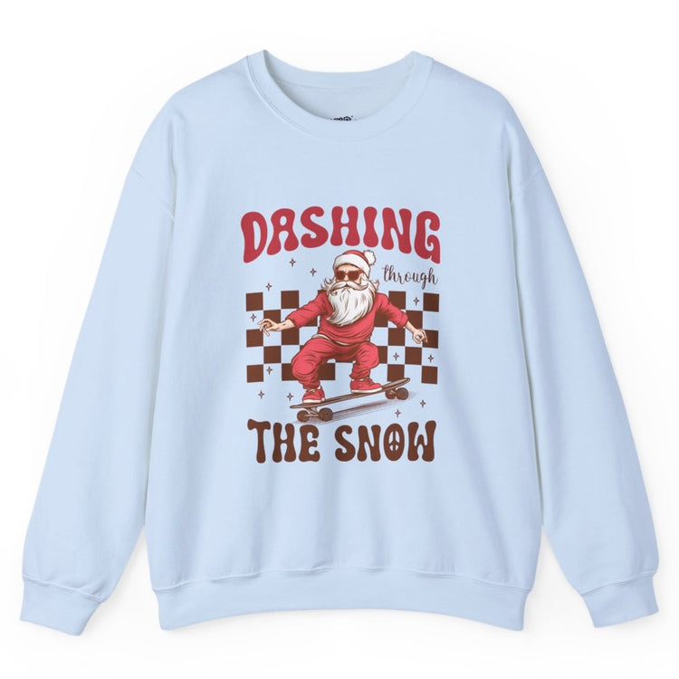 Dashing Through The Snow Skateboarding Santa Holiday Christmas Crewneck - Bold Printed Tees