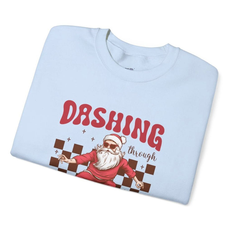 Dashing Through The Snow Skateboarding Santa Holiday Christmas Crewneck - Bold Printed Tees