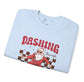 Dashing Through The Snow Skateboarding Santa Holiday Christmas Crewneck - Bold Printed Tees