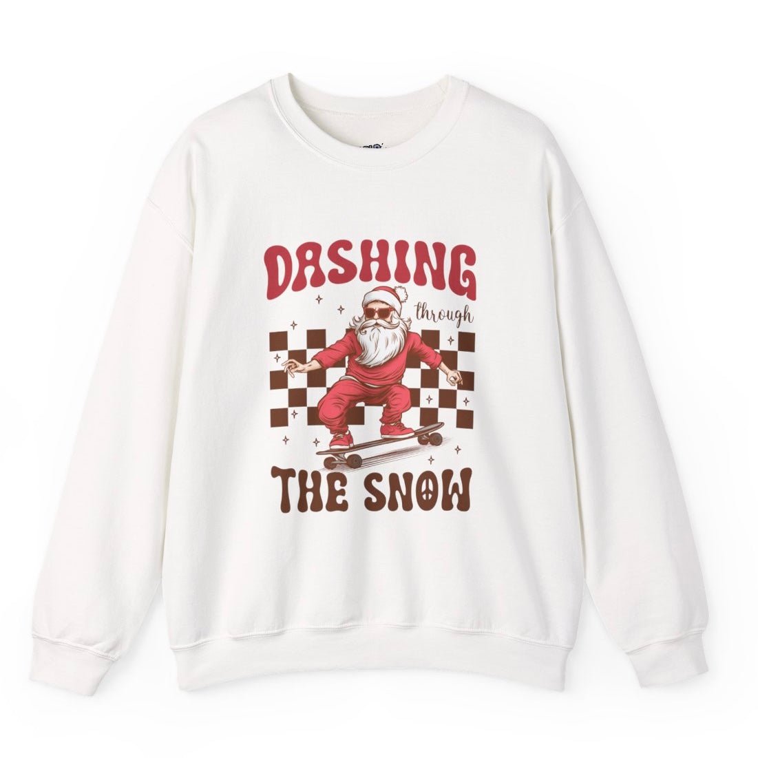 Dashing Through The Snow Skateboarding Santa Holiday Christmas Crewneck - Bold Printed Tees