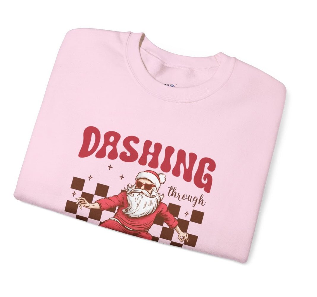 Dashing Through The Snow Skateboarding Santa Holiday Christmas Crewneck - Bold Printed Tees