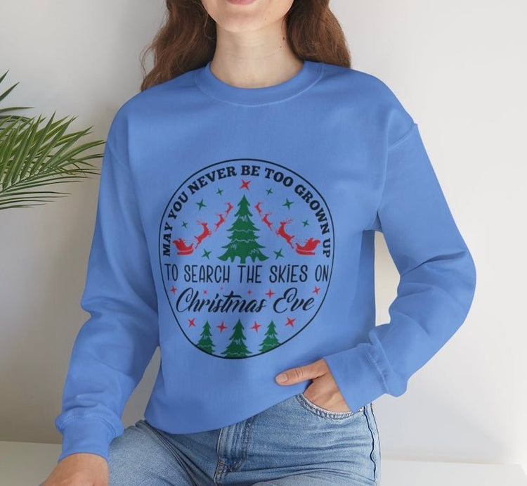 Christmas Eve Search The Skies Magic Holiday Crewneck Sweatshirt - Bold Printed Tees