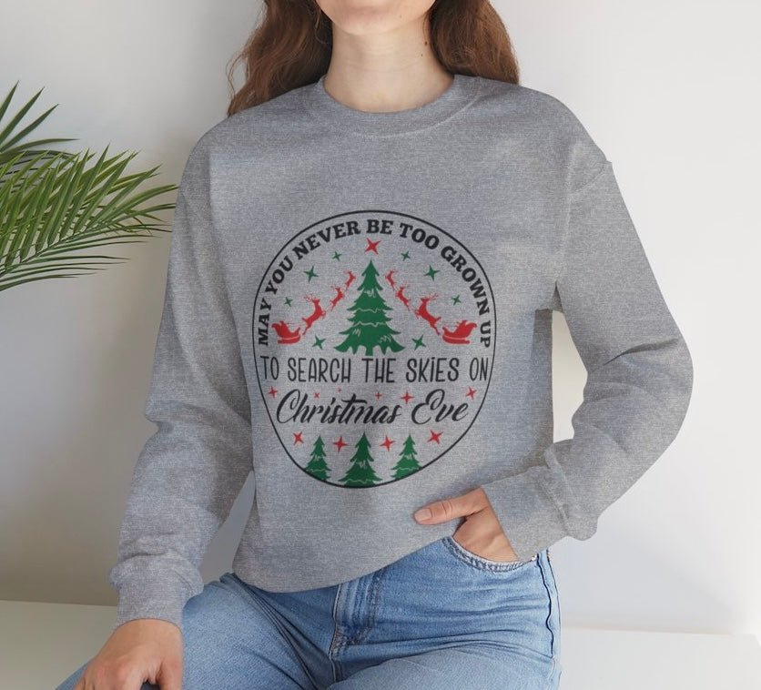 Christmas Eve Search The Skies Magic Holiday Crewneck Sweatshirt - Bold Printed Tees
