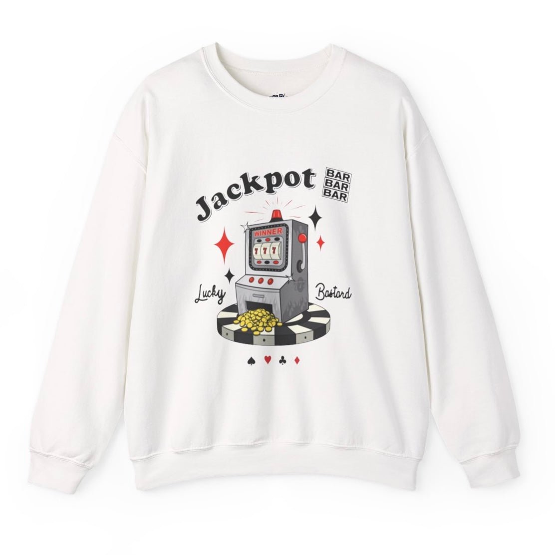 Jackpot Lucky Bastard Slot Machine Crewneck Sweatshirt - Bold Printed Tees