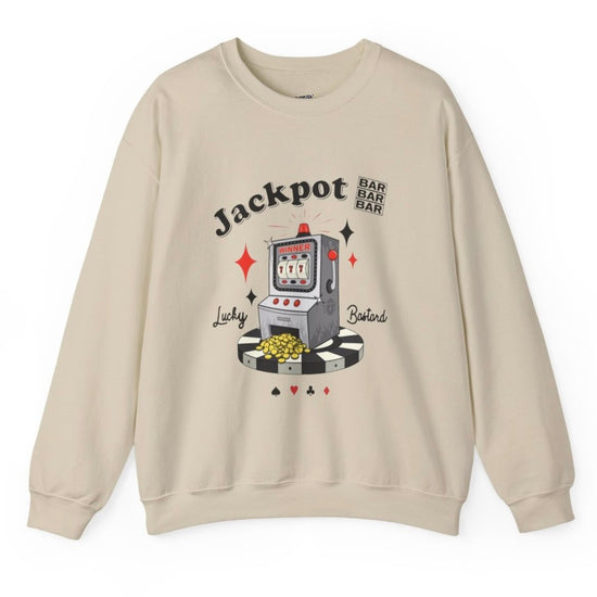 Jackpot Lucky Bastard Slot Machine Crewneck Sweatshirt - Bold Printed Tees