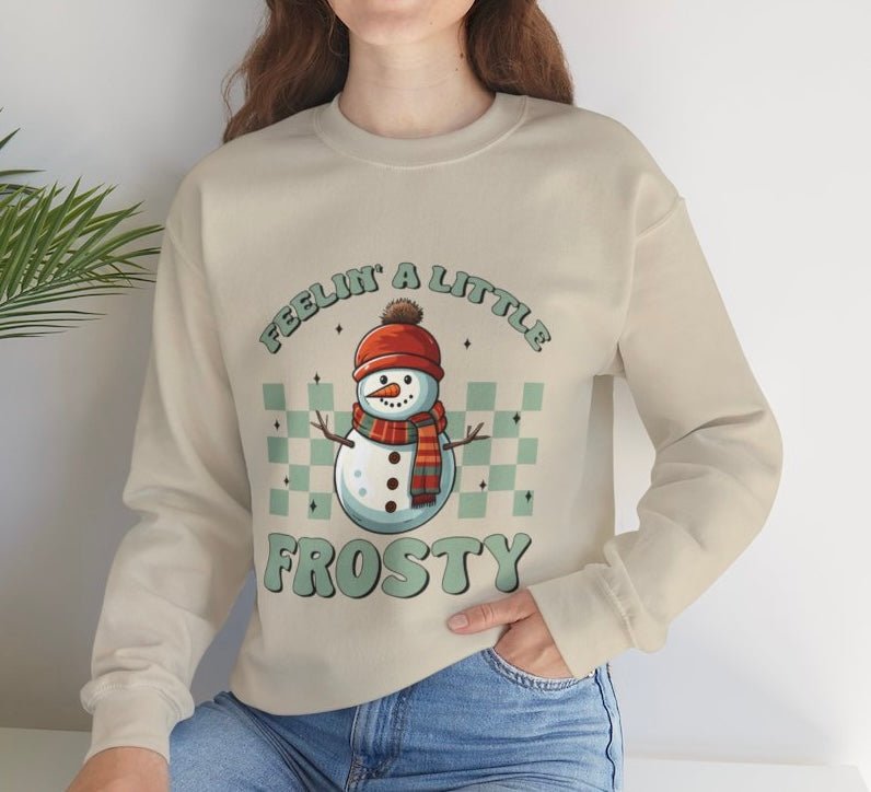 Feelin’ A Little Frosty Snowman Holiday Crewneck Sweatshirt - Bold Printed Tees