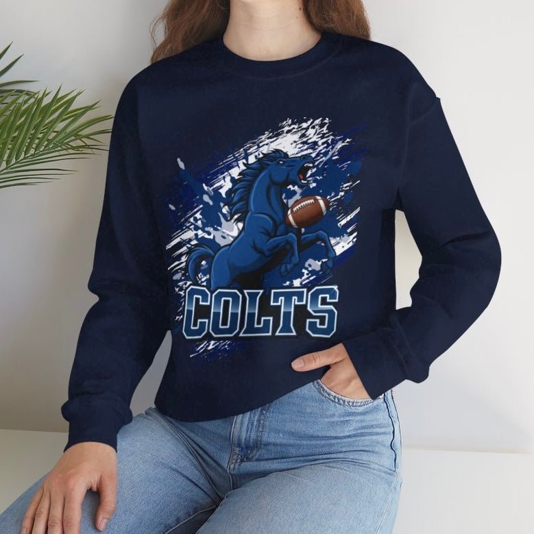 Charging Horse Indy Football Colts Crewneck Sweatshirt - Bold Printed Tees