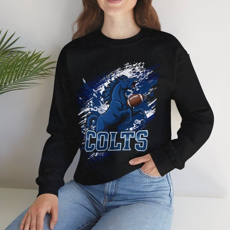 Charging Horse Indy Football Colts Crewneck Sweatshirt - Bold Printed Tees
